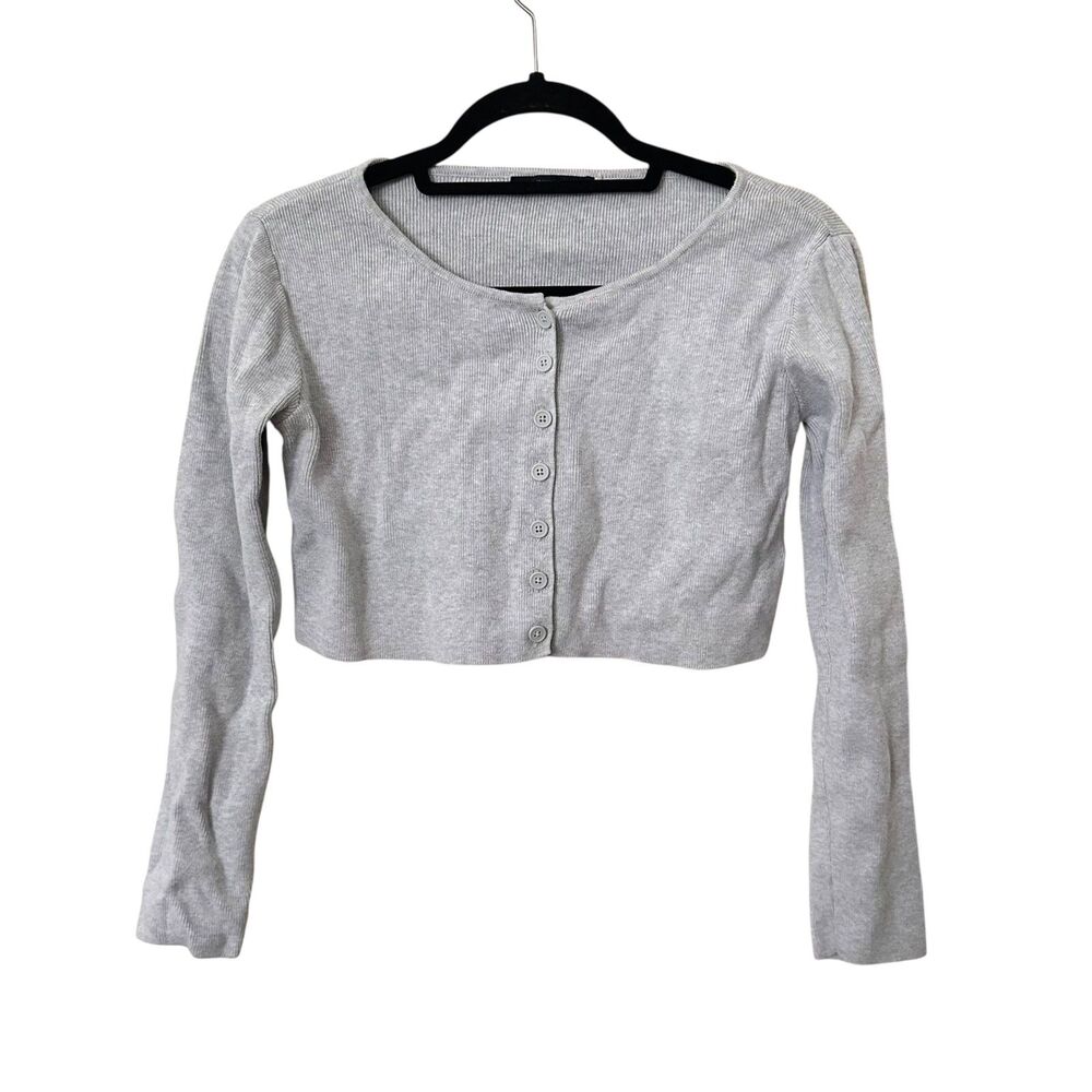 BRANDY MELVILLE Cropped Buttoned Cardigan Light Gray One Size